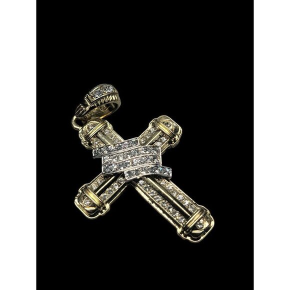 Stainless Steel Rhinestone Oversized Cross Pendant Gold Tone Lots of Bling - Picture 7 of 7